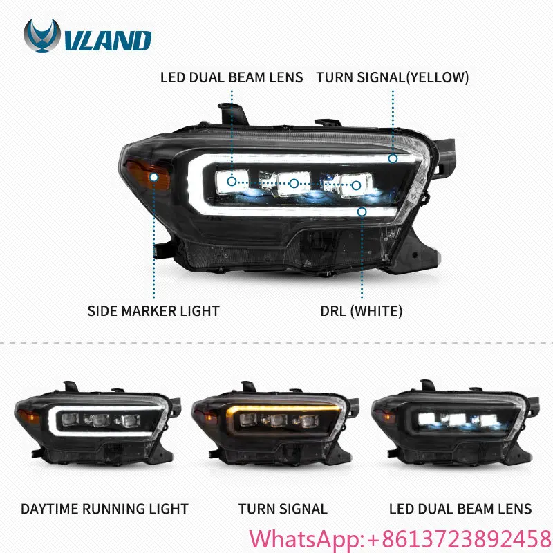 

VLAND Full LED Headlights Front Lamp Assembly Welcome and Breathing Light for Toyota Tacoma Headlight 2015-2020