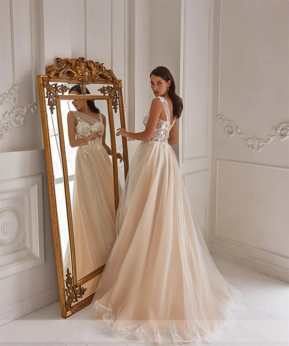 Une robe de mariée en dentelle avec appliques en tulle pour femme, élégante, plissée, cour A-ligne, patients de mariage, quelque soit