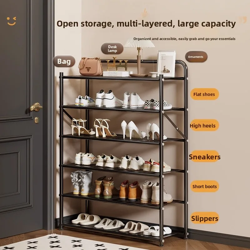 رف أحذية من الحديد المطاوع بدون تركيب، خزانة أحذية بسيطة منزلية متعددة الطبقات، شقة صغيرة قابلة للطي لتخزين الأحذية