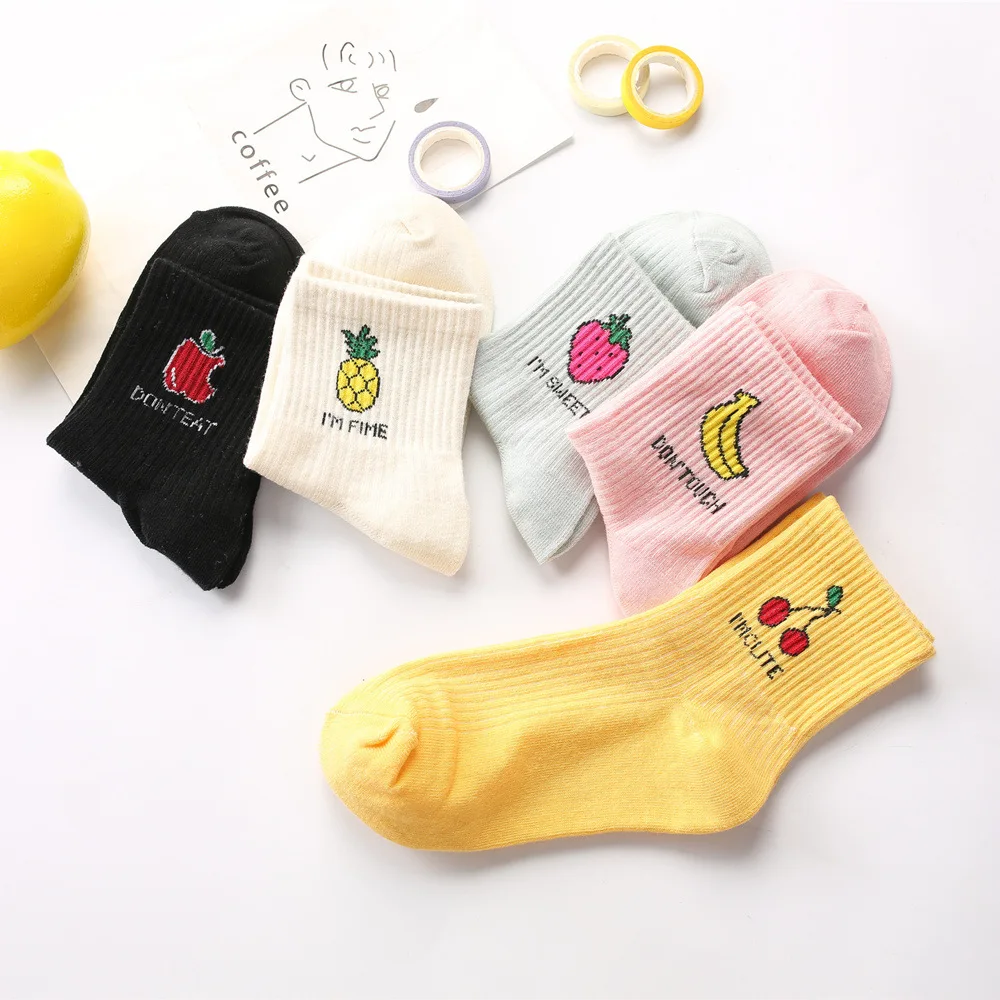 Summer thin womens socks, short socks, medium tube cotton, Japanese cute fruit socks, personalized Korean version, college style