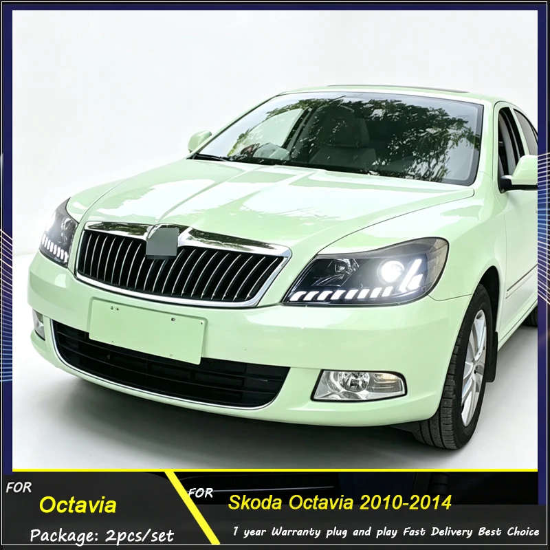 Car headLights For Skoda Octavia Headlights 2010-2014 Upgrade LED Projetor Headlamp Daytime Running Light Automotive Accessories