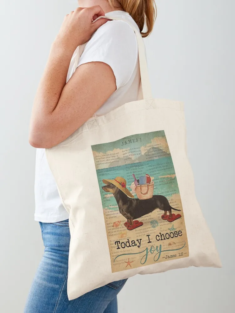 

Bible Beach Life Joy Dachshund vintage Tote Bag Reusable bags university shopper bag Women's bags shopping cart bags