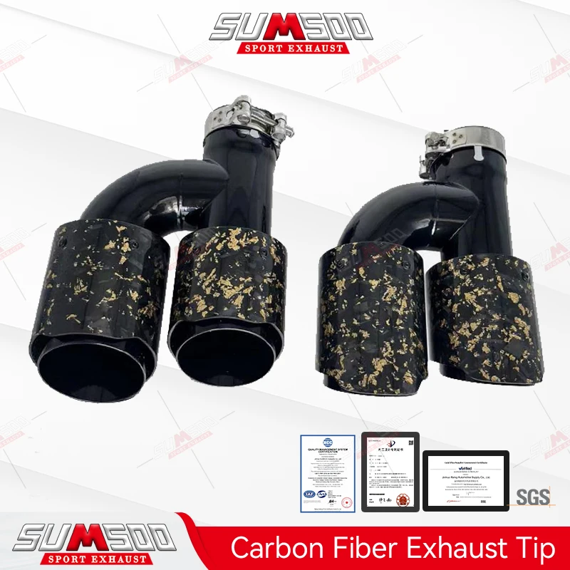 

1 PC Genuine Dual Car Accessories 89mm 101mm Out Foil Golden Carbon Fiber Car Exhaust Tip Double End Pipe Modification Muffler
