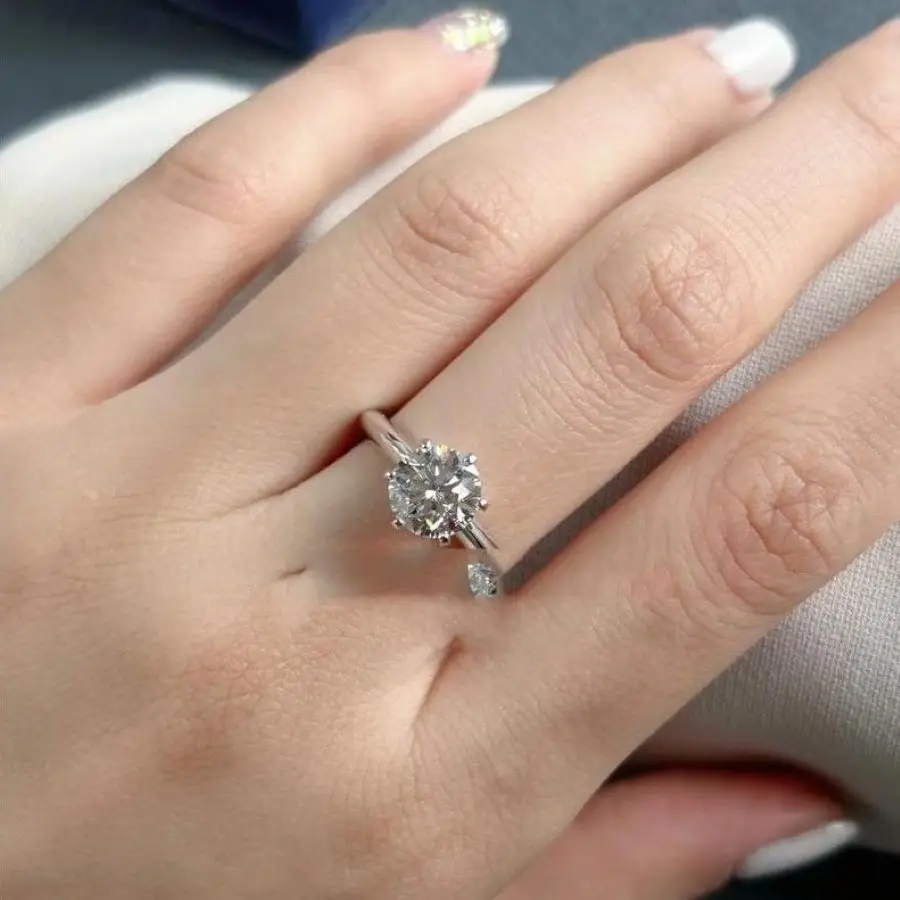 Joyería personalizada 1ct D Color VVS IGI Lab Diamond 6 puntas Anillo de plata 925 para banquetes, fiestas, ocasiones formales, aniversario