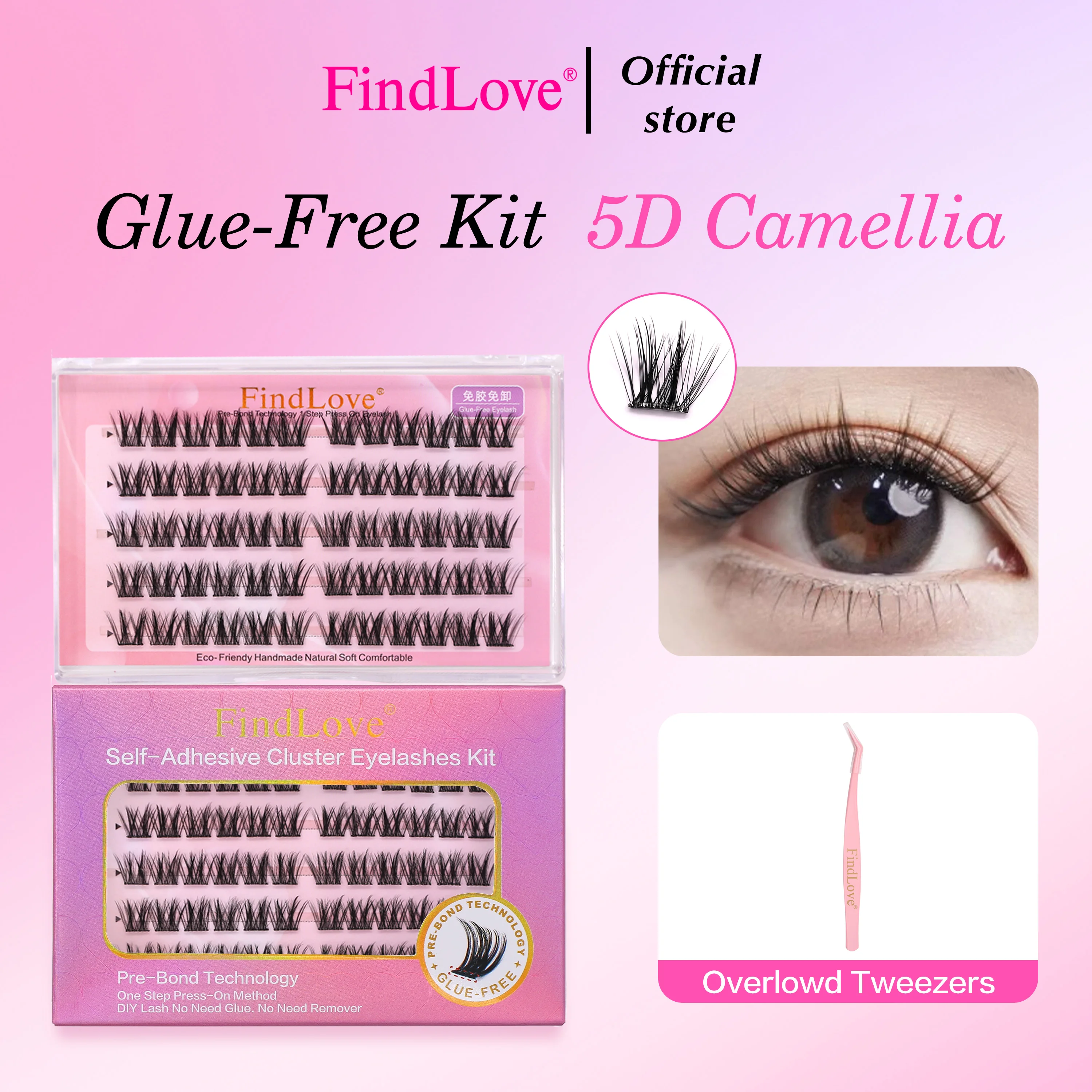 Findlove 5d Kamelien kleber frei Wimpern kein Kleber benötigt 11-12mm Wimpern selbst klebend wieder verwendbar langlebige kleber freie Wimpern Wimpern