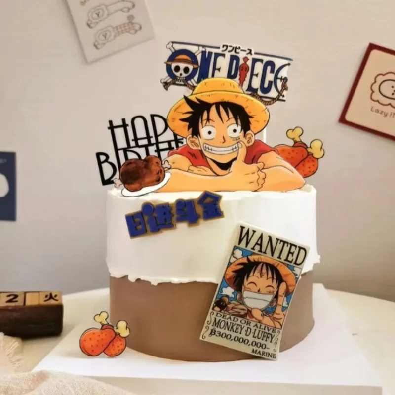 7 pièces ONE PIECE Luffy Cake Topper Anime Garçon Fille Décoration de gâteau d'anniversaire Drapeau de gâteau Fournitures de fête pour enfants Anniversaire Baby shower