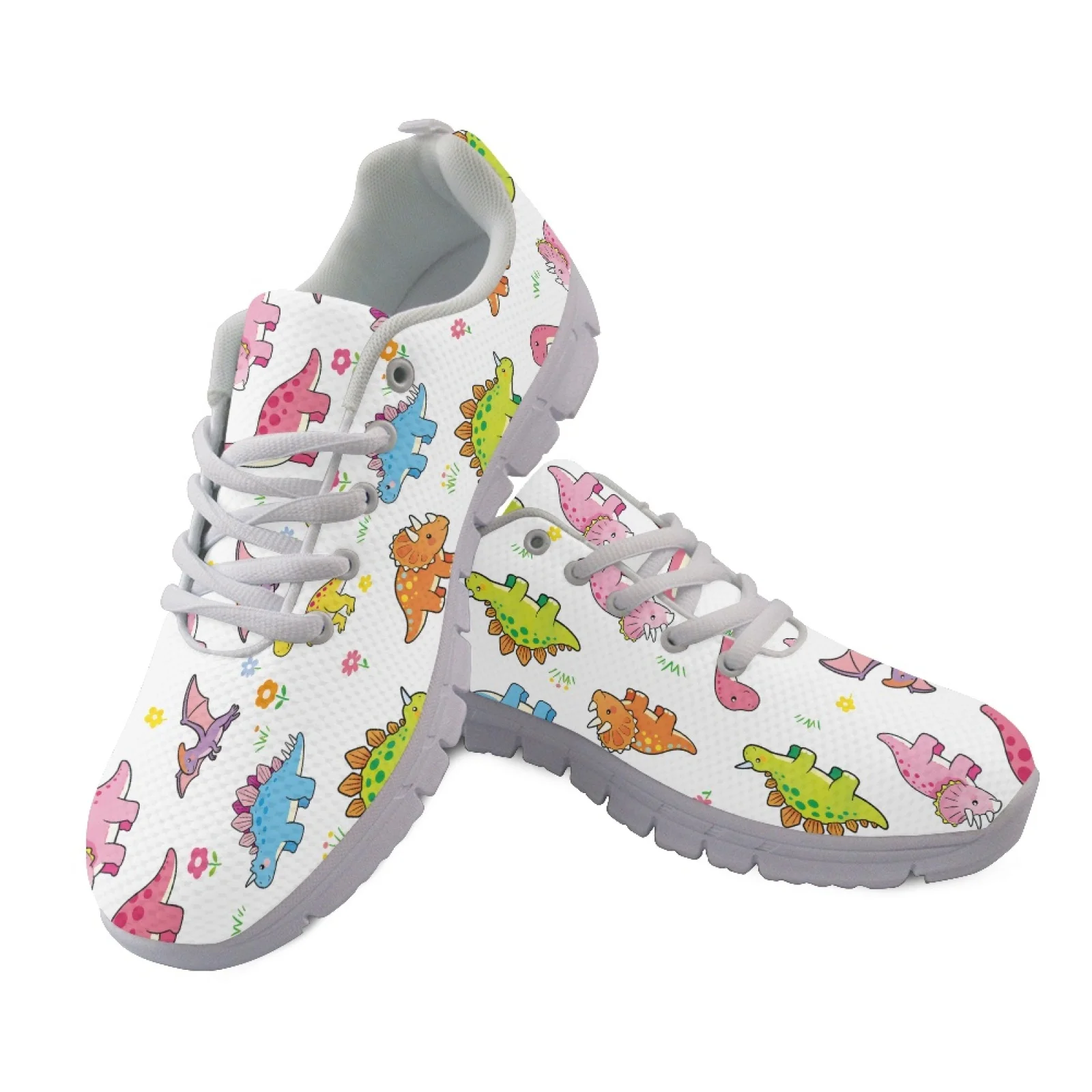 Coloranimal Cute Pink Dinosaur Breathable Walking Sneakers for Women Mesh & EVA Sole Walking Footwear 2026 Trending