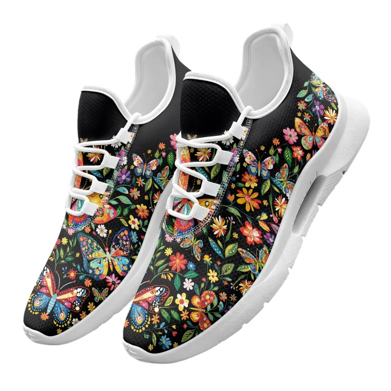 XIXIRIMIDO Lace-up Casual Shoes Mens Sneakers Comfortable Mesh Breathable Walking Shoes Women's Lightweight Soft Sports Flower