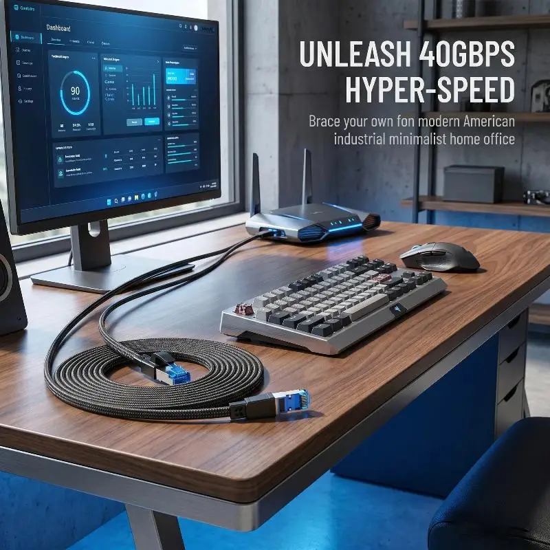 CAT8 Ethernet Cable 40Gbps 2000MHz High Velocity RJ45 Flat Cable for Smooth Gaming Streaming Office Setup