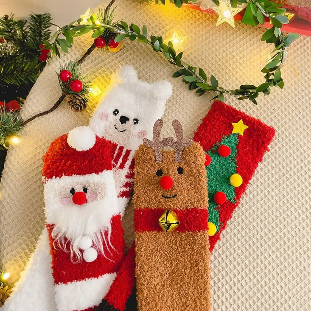 サンタクロースコーラルベルベットソックス雪だるまエルク快適なクリスマスソックス暖かいソフトミドルチューブソックスクリスマスギフト