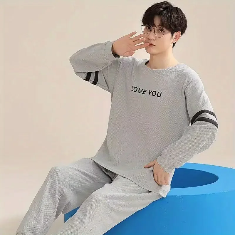 Sleepwear Men Long Sleeve Pajamas Sets Cotton Pajamas Spring Autumn Loungewear Korean Fashion Men's Clothing Big Size Loose