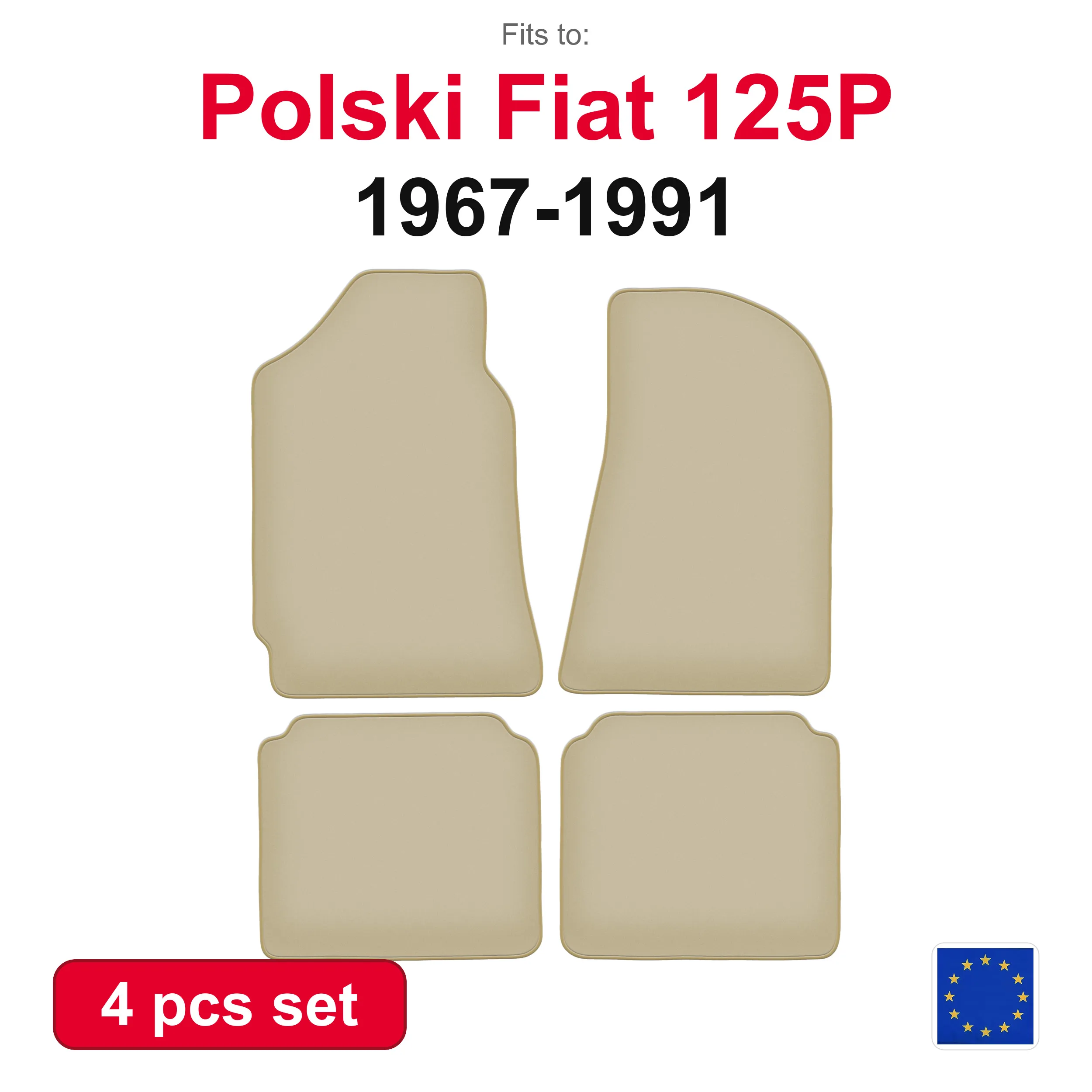 PREMIUM velours automatten voor Polen Fiat 125P sedan (1967-1991) -beige, passend (4 stuks) set automatten voor in de auto
