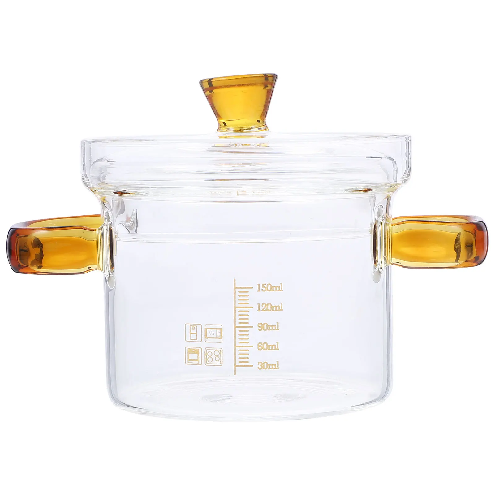 وعاء الحساء الزجاجي الصغير مقبض مزدوج غطاء شفاف وعاء الطبخ للحساء المعكرونة الحليب المطبخ مقاومة للحرارة تجهيزات المطابخ المنزلية