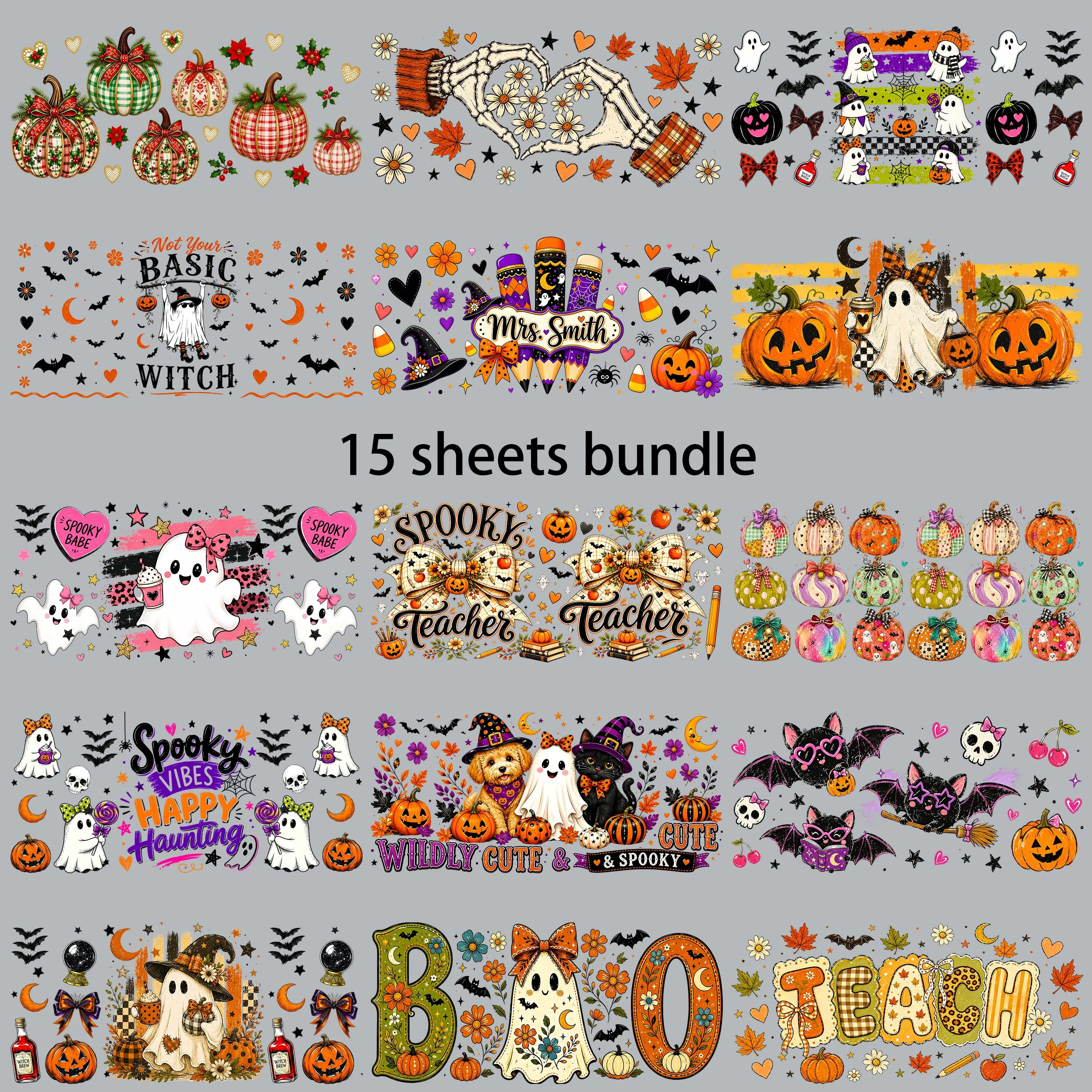 15pcs Halloween Cartoon 16oz UV DTF Sticker Waterproof Party Deco DIY Decals 3D transfers uvdtf tumbler stickers uv dtf cup wrap
