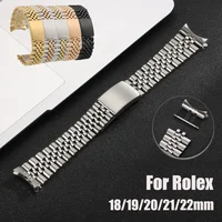 Correa de reloj de 18/19/20/21/22mm para Rolex DAYTONA SUBMARINER Yacht-MasterGMT, correa de acero inoxidable de lujo para correa de extremo curvado Jubilee