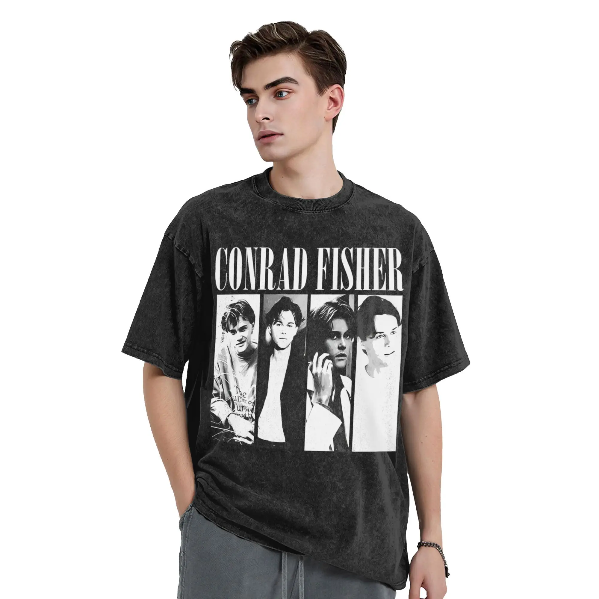 الجدة كونراد فيشر خمر غسلها تي شيرت الرجال القطن قصير الأكمام الصيف تحولت جميلة Crewneck الصيف قمم