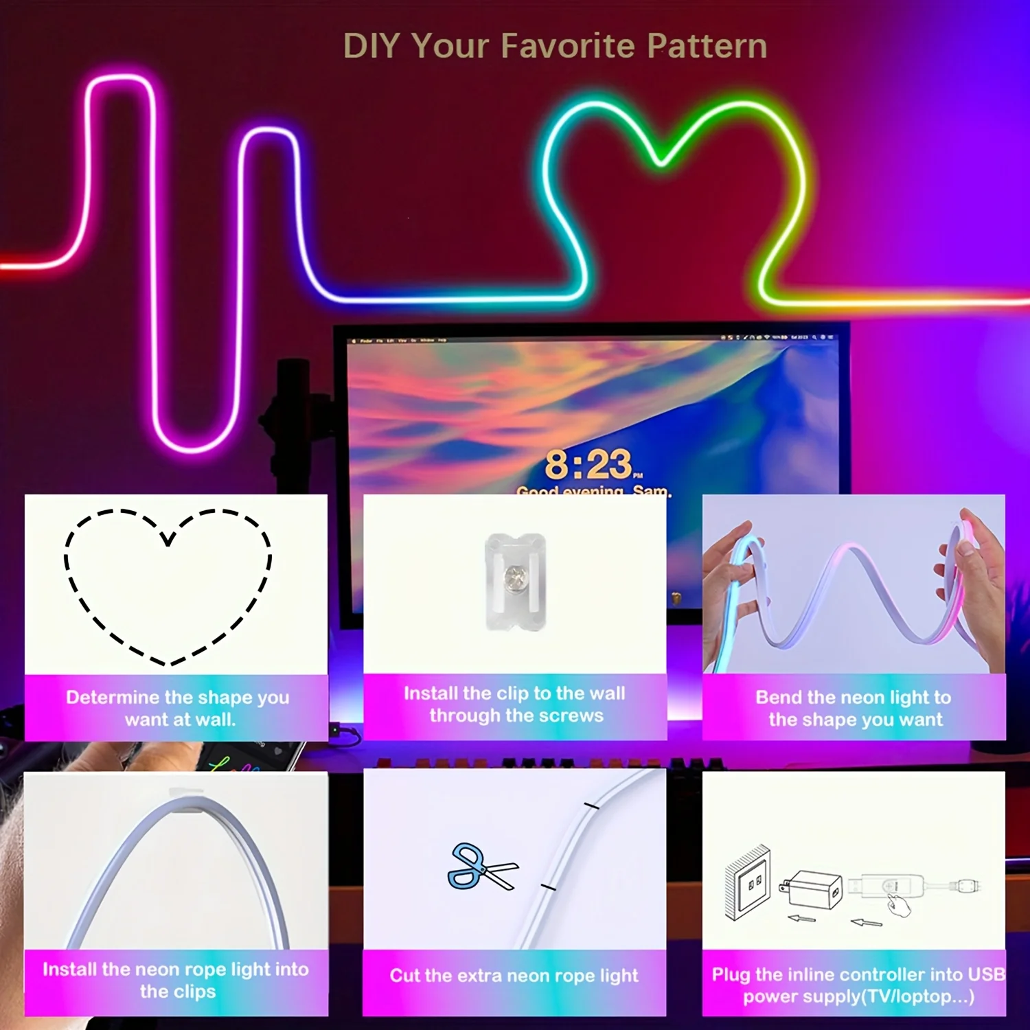 5V RGBIC Neon LED Strip Bluetooth APP Control USB Dynamic Music Sync Dream Color Chasing Light For Home Party DIY Decoration