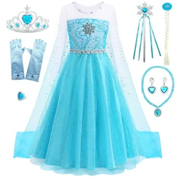 2024 Fancy Snow Queen Elsa Anna Costume Girls Princess Dress Toddler Halloween Cosplay Party Vesidos For 2-10 Year Party Clothes