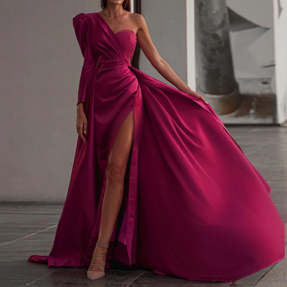 

One Shoulder Sleeveless Side A-Line Empire Pleats Solid Color Panel Train Elegant Luxury Evening Dress 2024 Bespoke Gowns