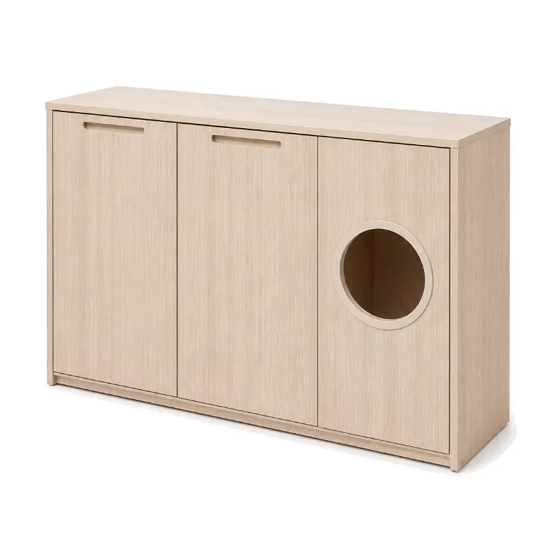 Wooden Entryway Sideboard with Pull-Out Tray and Side Opening for Cat Feeding, Narrow Cabinet, OEM