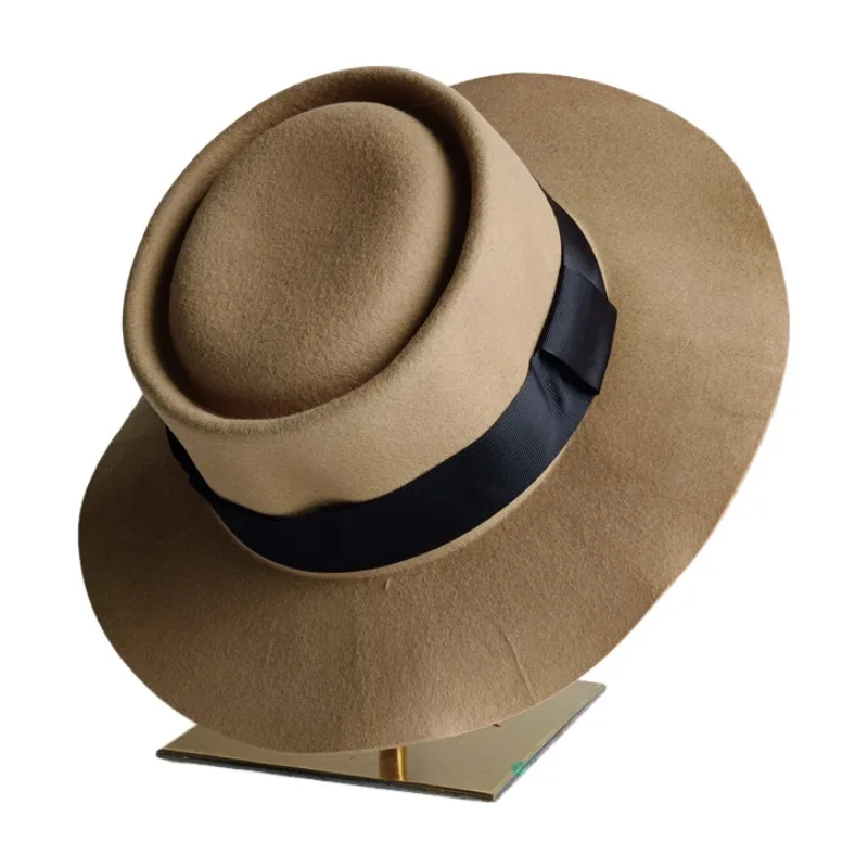Pork Pie Hat Low Price 100% Wool Hat Hat Man Vintage Elegant  Lady HardTop Painter Cap Winter