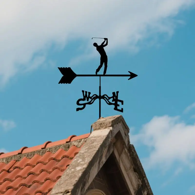 Weather Vanes for Yard Weather-Resistant Wind Vane Golf Design Direction Indicator Metal Spinner Rust-Proof Roof Mount for Porch