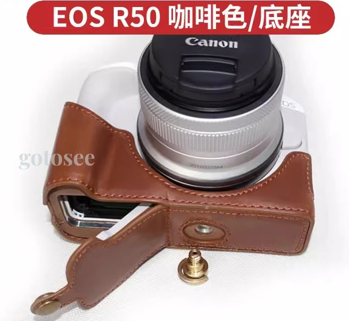 

Leather Camera Half Case Retro PU Base Grip for Canon EOS R5 R6 R7 R8 R10 R50 Protective Cover Camera Bags