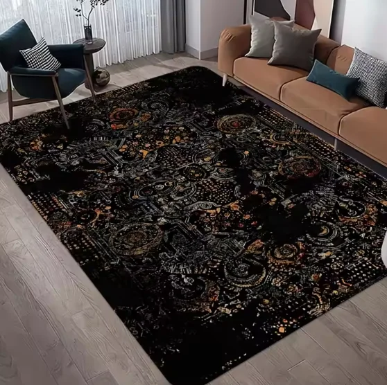 Vintage Black White Floral Rug Distressed Oriental Non-Slip Carpet Traditional Bohemian Home Decor Floor Mat for Living Room