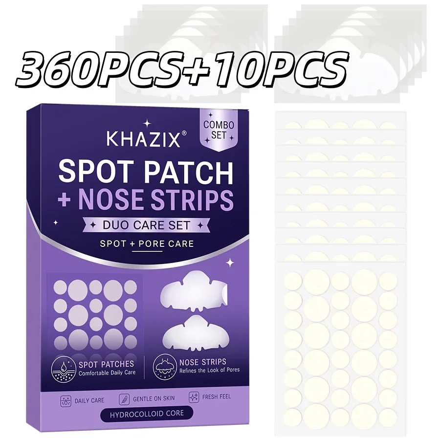 360PCS+10PCS featuring multiple sizes of hydrogel facial blemish patches and blackhead control oil-absorbing patches