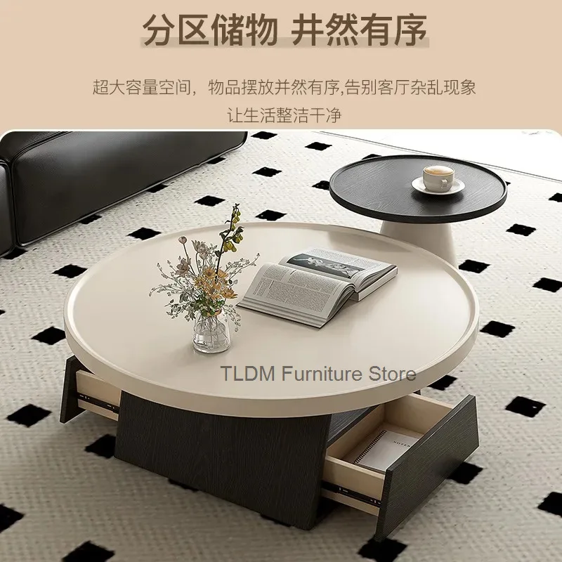 Middle-aged Style Coffee Table Modern Simple Living Room Home New Style Light Luxury High-end Small Apartment Round Coffee Table