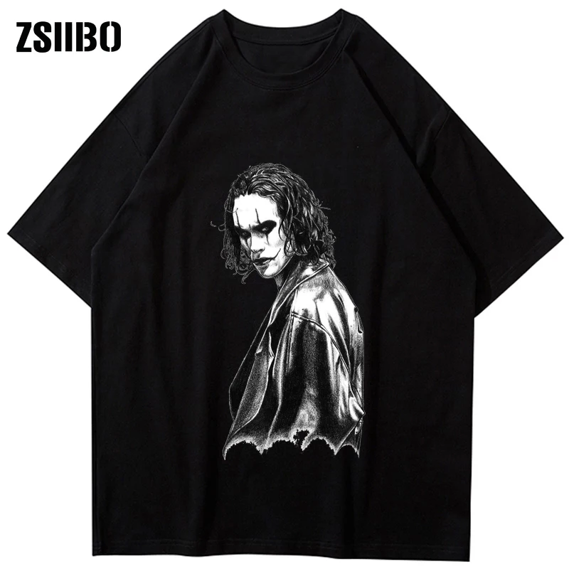 Y2K Crow Movie Print Goth T-shirts Cotton Short Sleeve Crow Streetwear Loose Unisex Casual Tees Women Man for Clothing