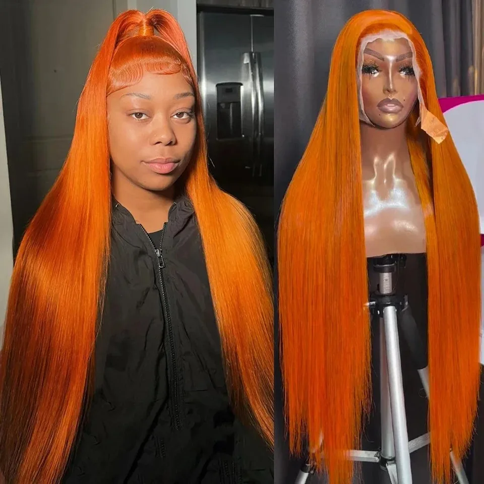 Straight ginger 30 40 Inch Brazilian 13x4 13x6 Lace Front Human Hair Orange Lace Frontal Wig 200 density For Black Women