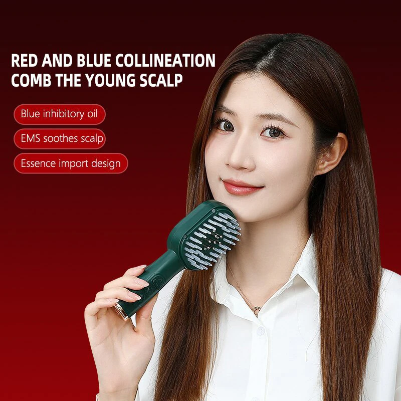 

2 In 1 Blue Red Light Therapy Hair Growth Massage Comb Anti Hair Loss Medicine Liquid Oil Applicator Vibration Scalp Massager
