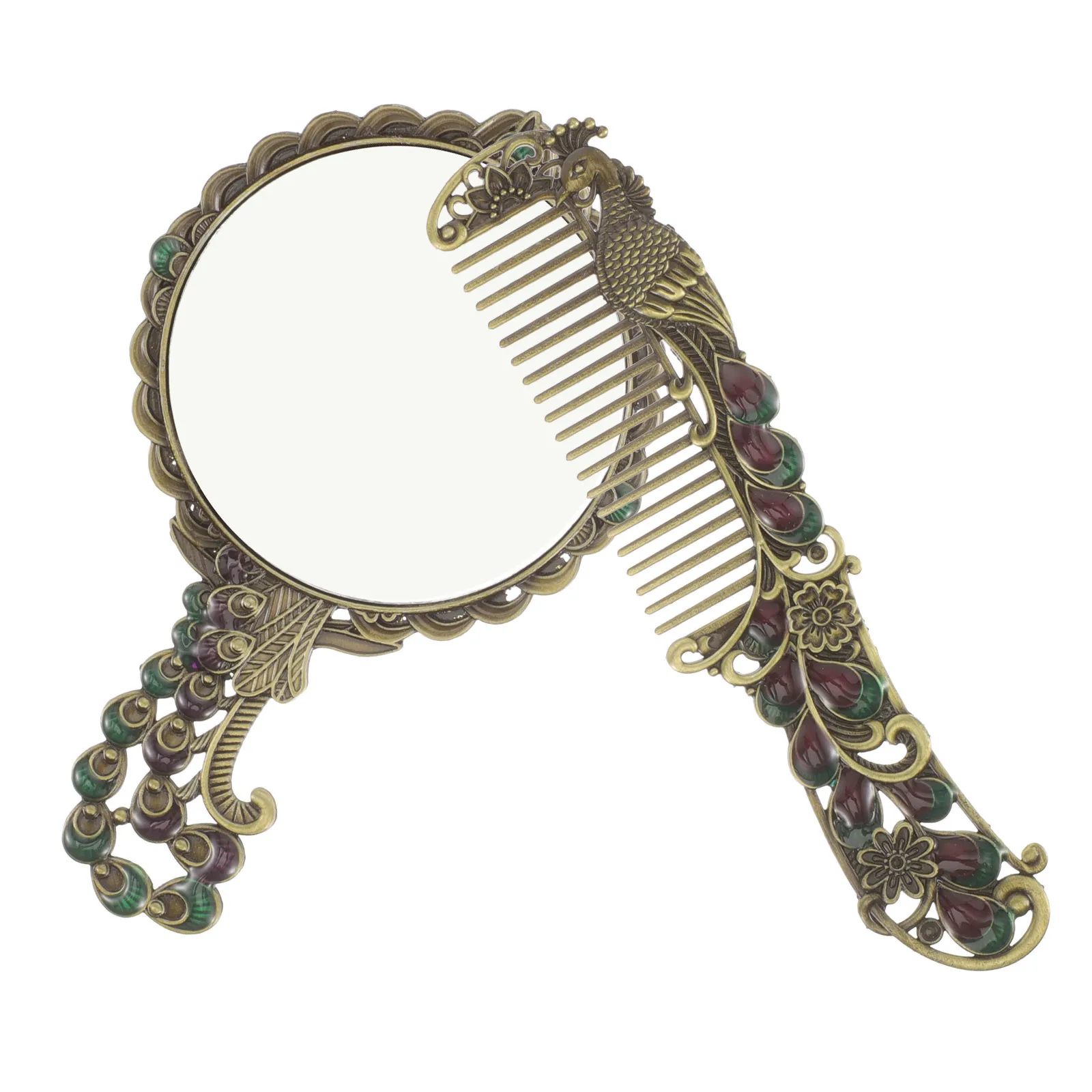 1 set 1 Set Of Vintage Metal Handheld With Comb Compact Lightweight Makeup For Travel Portable Small Mirror Sturdy Hand