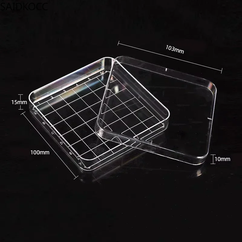 SAIDKOCC 10pcs/lot 10×10cm Lab Sterile Plastic Square Petri Dishes with With Grid Line Culture Plates Bacterial Yeast