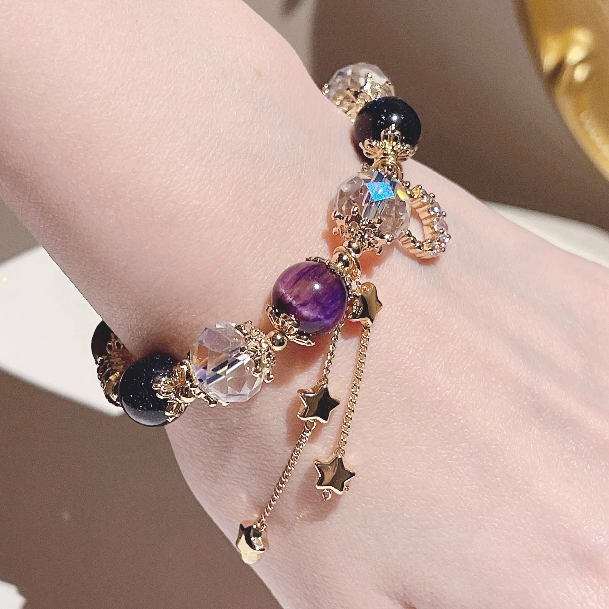Gentian Crystal Bracelet with Fragrance and Purple Tiger Eye Natural Stone Colored Beaded Bracelet for Women's Party Gifts