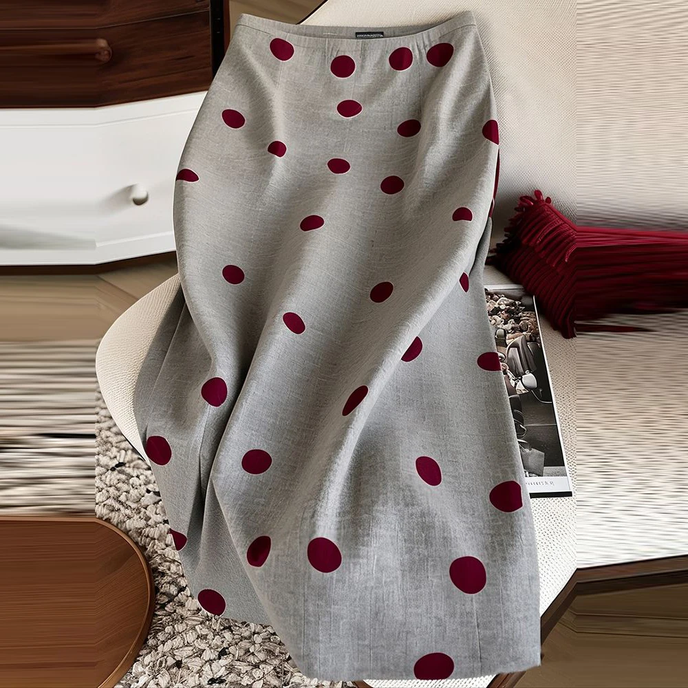 Hong Kong style gray polka dot straight A-shaped skirt children's 2026 new early spring  korean style
