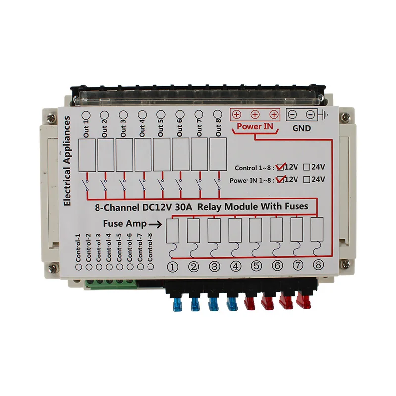 TYTXRV 12V 8 방향 캐러밴 스위치 패널 자동차 해양 보트 캐러밴 트럭 용 릴레이 시스템이있는 LED 블루 라이트 터치 컨트롤 패널 박스