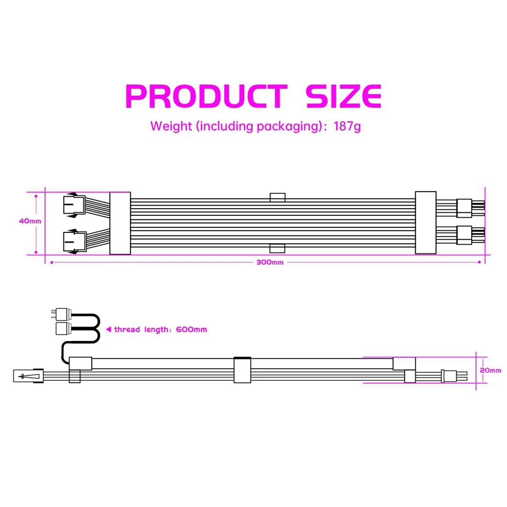 Kable zasilacza ARGB 2x8Pin PCIE ARGB Kable zasilacza Miękki silikon zginany do komputera do gier