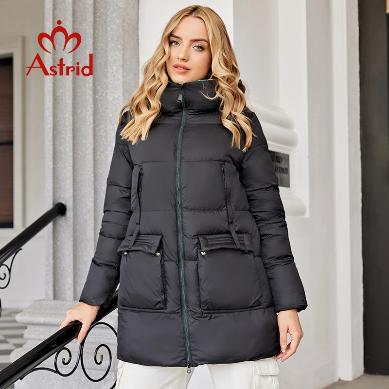 Astrid 2022 Winter Women Outwear Parka Mid-length Coat Hooded Design Warm Windproof Parka Zipper Loose Ladies Jackets ZR-20223