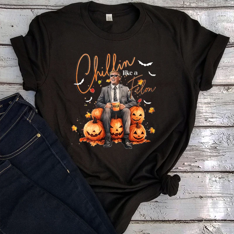 

Funny Trump Halloween Graphic T Shirts Pumpkin Latte Tops Fall Coffee Tee Halloween Trump Vintage Clothes