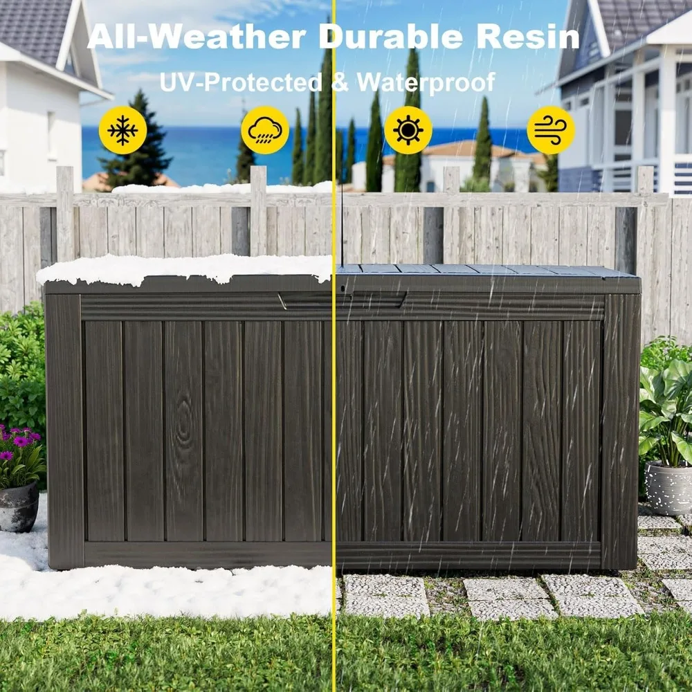 Large Outdoor Waterproof Storage Box, Resin Deck Box, Lockable Patio Furniture Storage Container for Garden and Pool Area