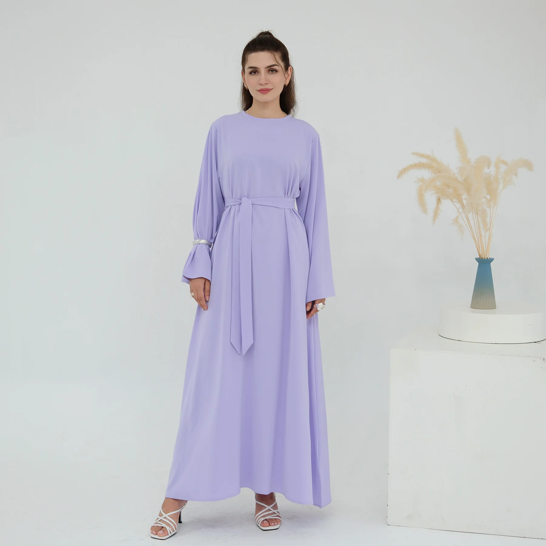 Dubai modesto feminino abaya muçulmano vestido com cinto robe turquia kaftan árabe roupas caftan árabe jalabiya musulmane femme vestidos