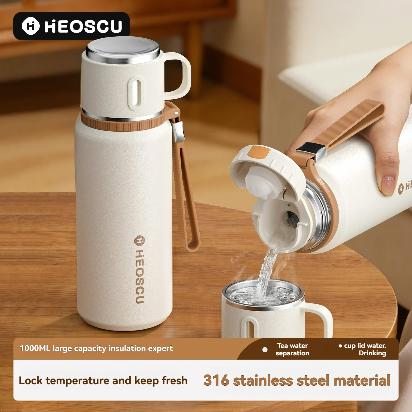 Insulated Stainless Steel Coffee Water Bottle Travel Lid Portable Thermal Mug Leakproof Vacuum Tea Car Tumbler with Handle