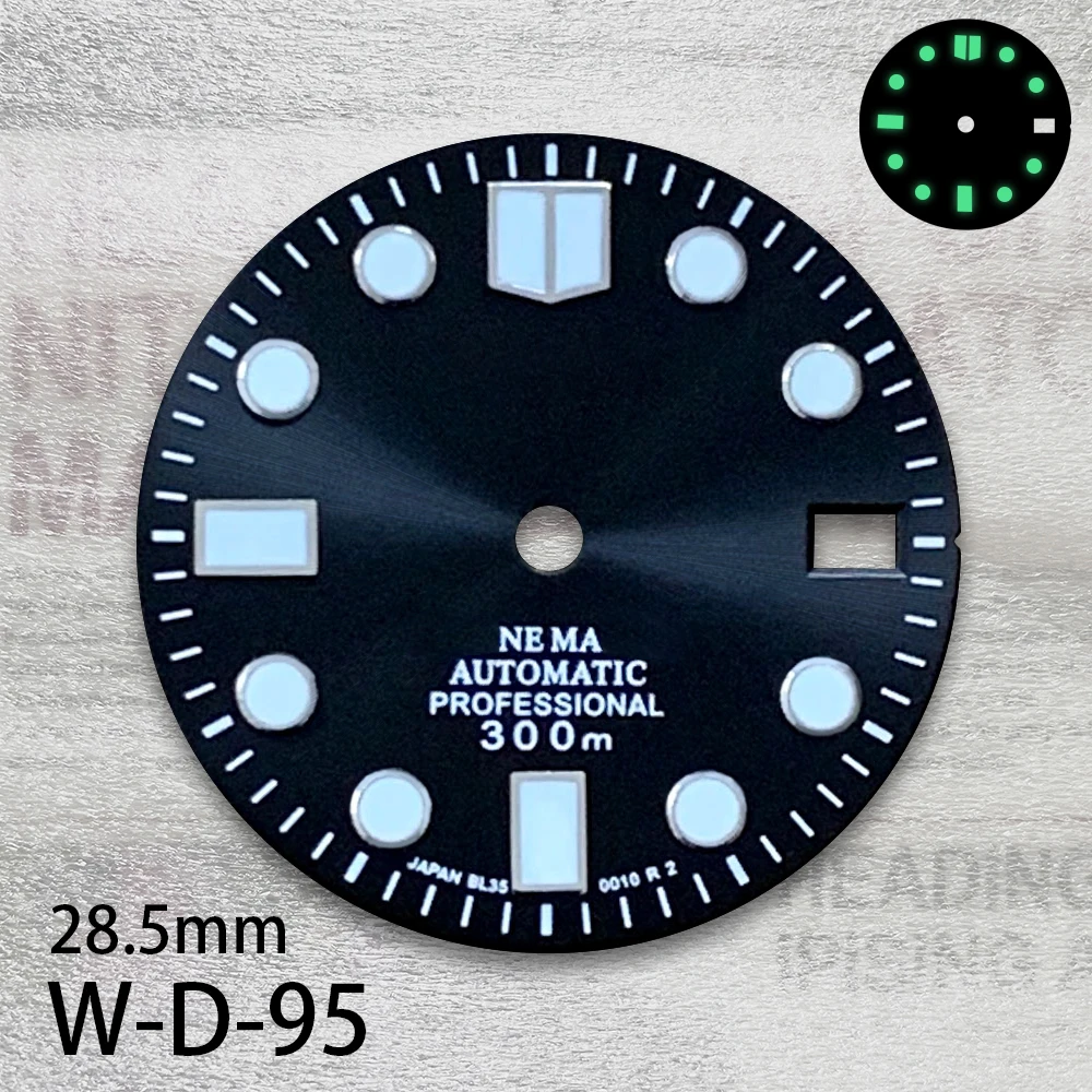 28.5mm S Logo Enamel Dial Fit NH35/NH36/4R/7S Movement Green Luminous High Quality Watch Modification Accessories