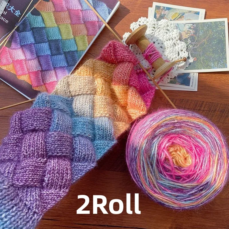 2Roll 250g/roll Colorful Gradient Rainbow Soft Warm And Comfortable Spun Yarn Baby Yarn Ball For Diy Hat Scarves Hand Weaving