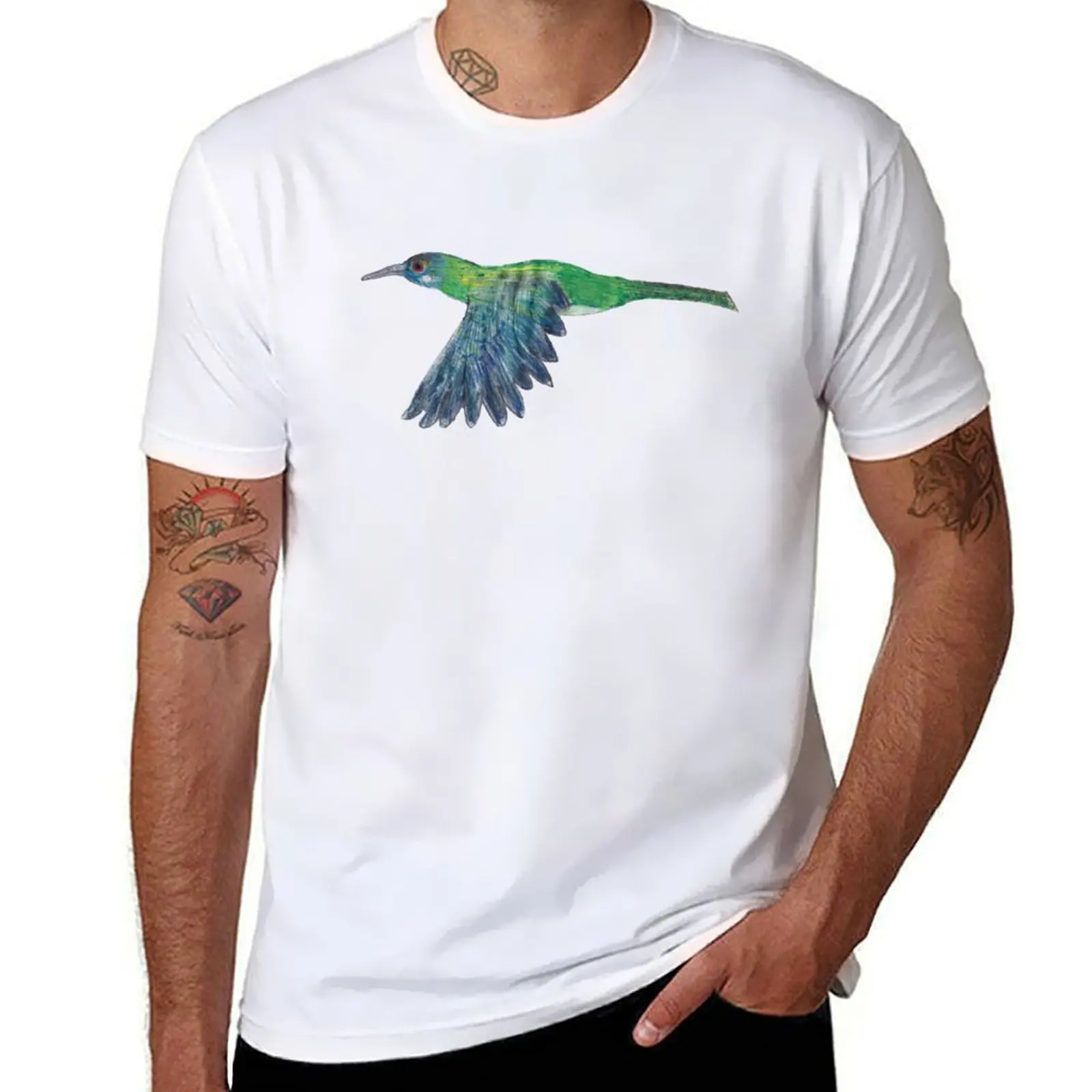 Maori Bell Honeyeaters lieben Nektar, Honigtau, Früchte und Insekten T-Shirt Mann T-Shirt Baumwolle T-Shirt