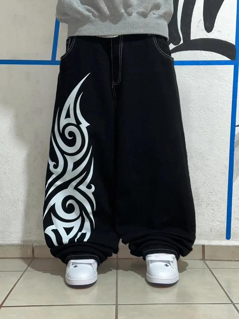 

American fashion Carter logo print oversized jeans men's Y2K streetwear Harajuku loose high waisted wide leg pants for couples