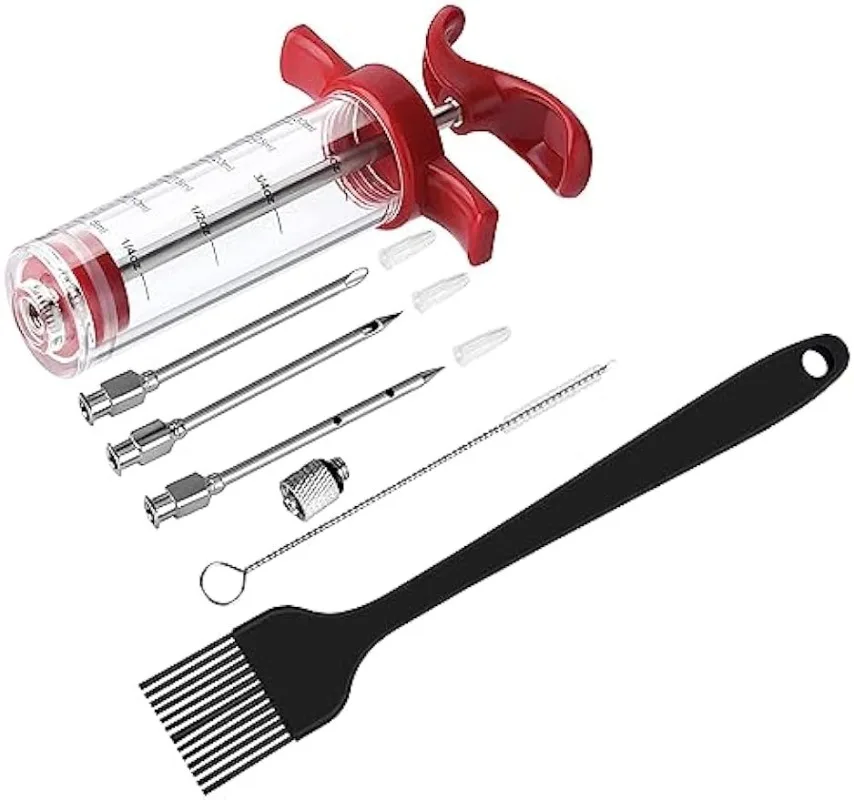 Aguja de sabor para carne de barbacoa, inyector de adobo, carne de cerdo, salsas, jeringas con 3 agujas de acero inoxidable, herramientas de cocina