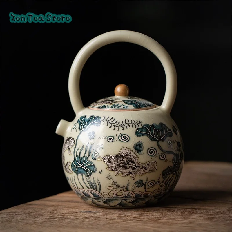 Beige Ru Kiln Jiquan Pot Household Ceramic Teapot Lifting Beam Pot Single Pot High-end Teapot Is Not Hot Kung Fu Tea Set